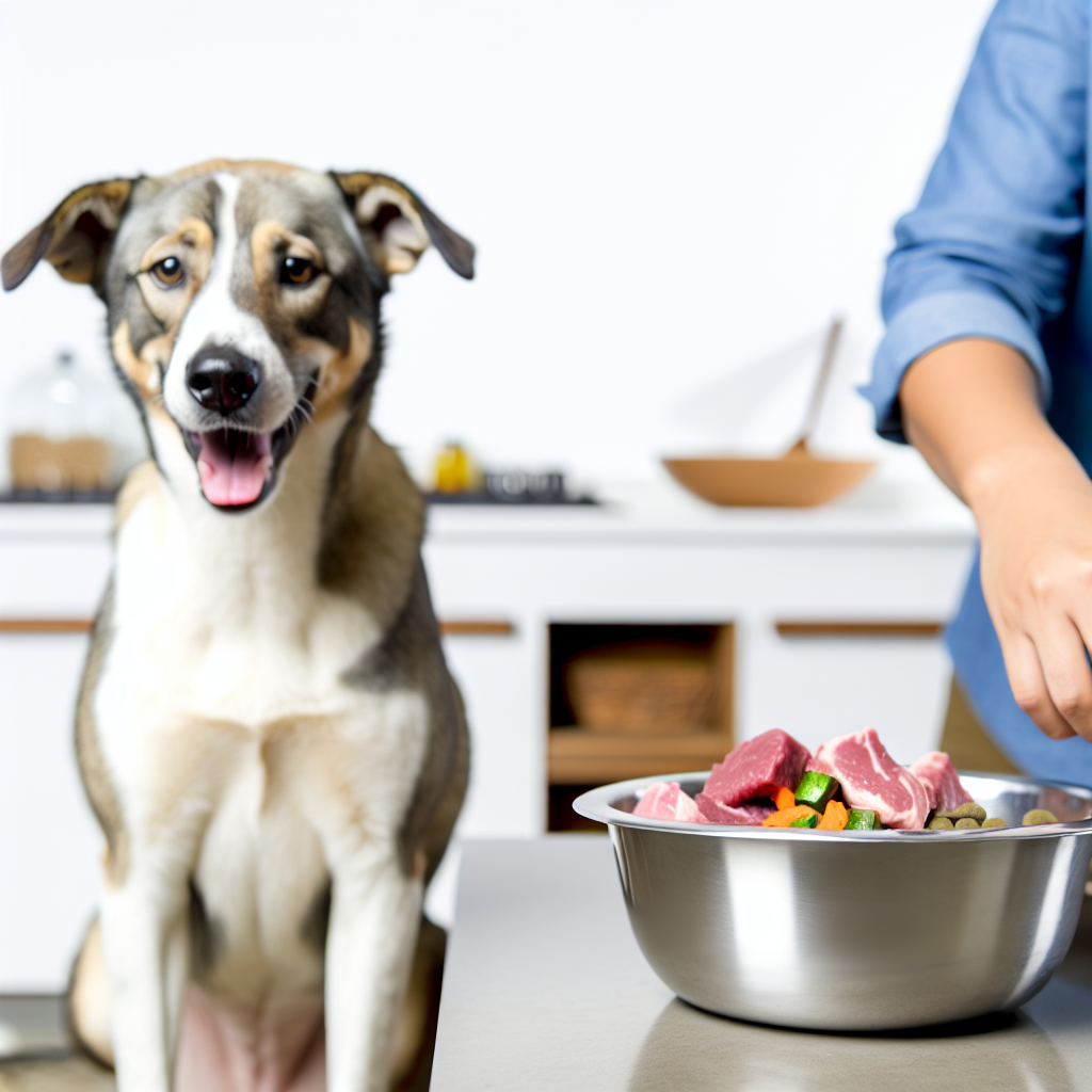 A happy dog waiting eagerly as a bowl of homemade 